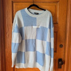 Notice the Reckless, Blue Checkered Sweater, Women’s Size XL